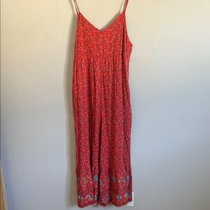 Natural Life- Floral Red Maxi Romper with Pockets